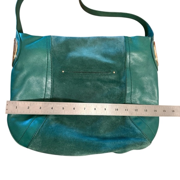 B. MAKOWSKY Gianna Green Leather Suede Hobo Shoulder Bag Silver Hardware 14x12” - Picture 8 of 16